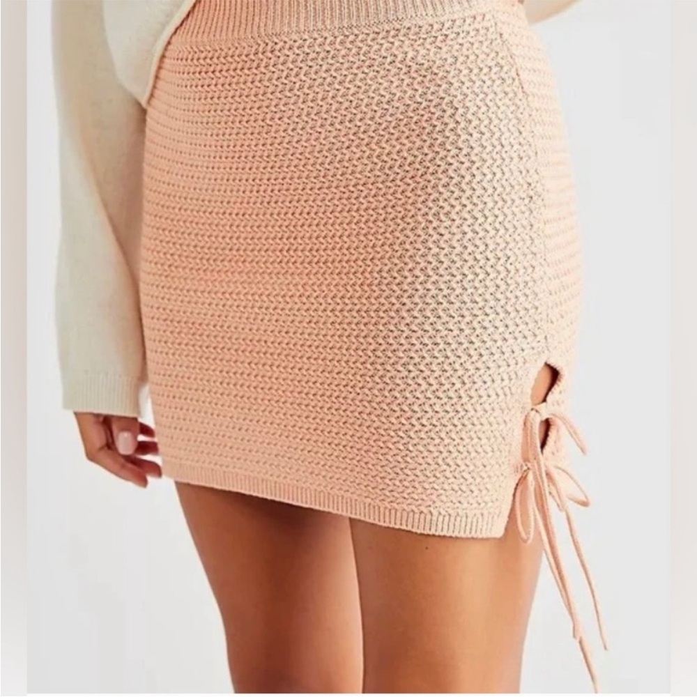 Free People Peach Knit Mini Skirt with Side Tie